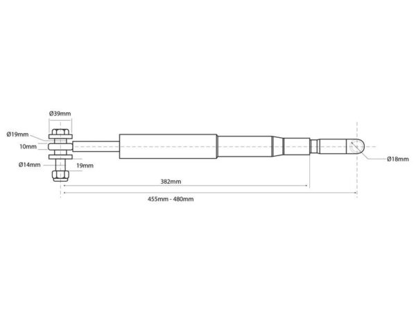 Stabilisator - je Bolt Ø19mm - Bolt Ø18mm - Min. længde: 455mm - M20 x 2.5