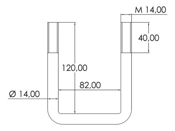 U-Bolt- M14x82mm Længde: 120mm