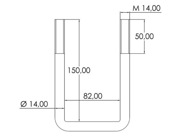 U-Bolt- M14x82mm Længde: 150mm