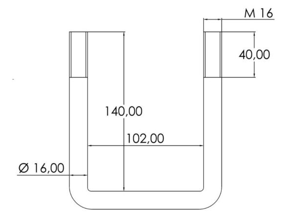 U-Bolt- M16x102mm Længde: 140mm