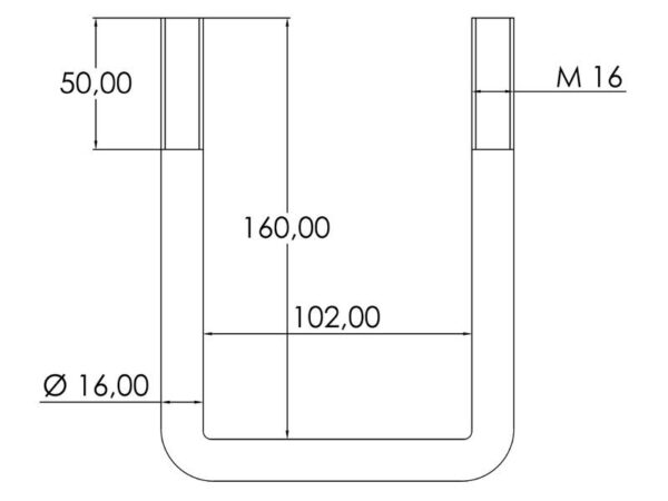 U-Bolt- M16x102mm Længde: 160mm