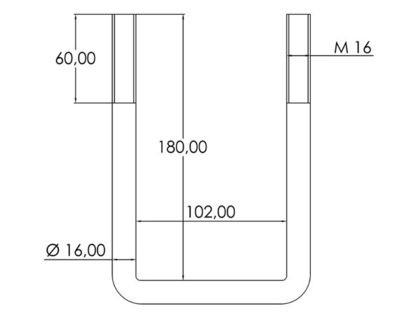 U-Bolt- M16x102mm Længde: 180mm