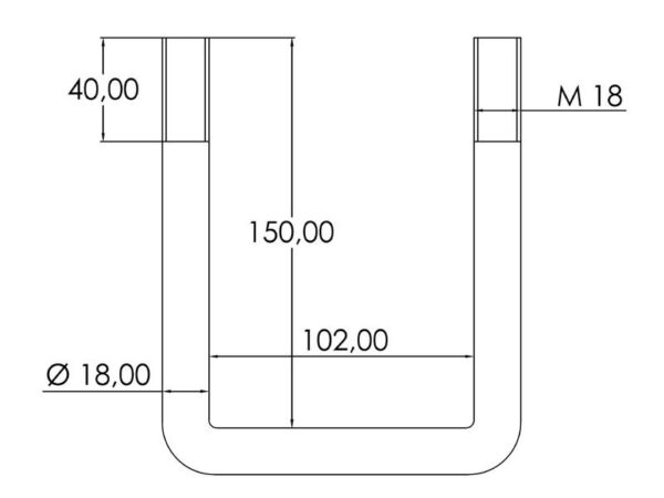 U-Bolt- M18x102mm Længde: 150mm