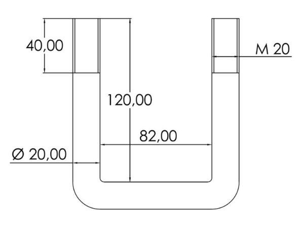 U-Bolt- M20x82mm Længde: 120mm