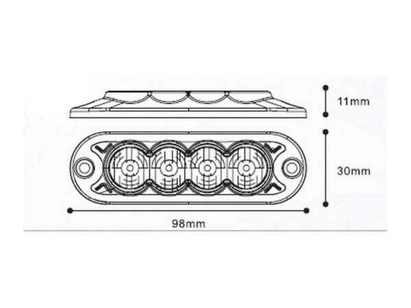 LED Slimline Blitzlygte, Interference: kl. 3, Funktion: enkelt blitz, dobbelt blitz, 12-24V