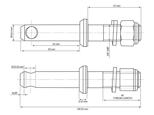 Stabilisator Bolt 18x128mm, Gevind 5/8x40mm