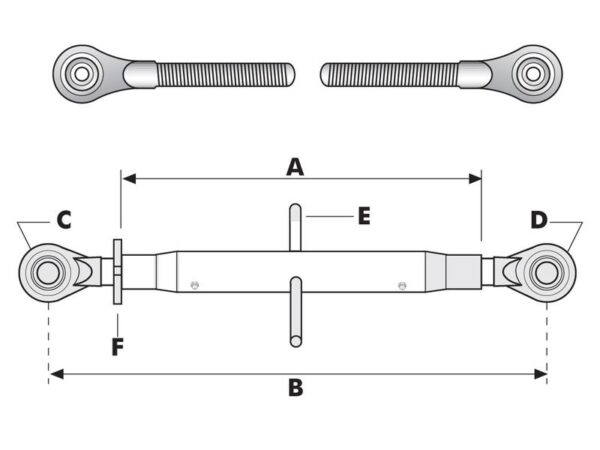 Topstang HD (mekanisk) (Kat.2/2 (Ø25/25mm)) Kugle og Kugle, 1-1/4, Min. længde: 530mm.