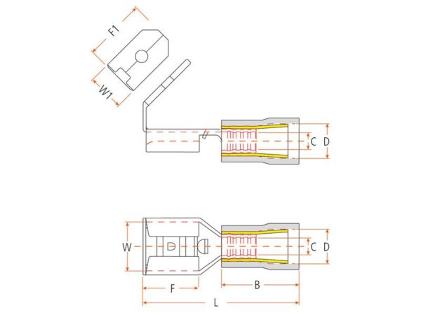 Kabelsko (flad), Double Grip - Dobb, 6.3mm, Blå (1.5 - 2.5mm)