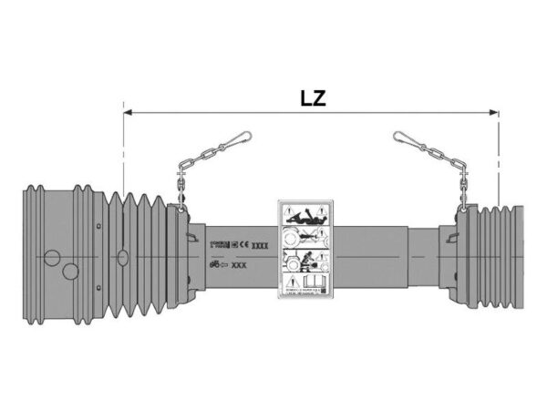 PTO Beskyttelsesrør (Bondioli) SFT S6-80° (Lz) Længde: 1210mm (Leveres med 1 x 86mm, 1 x 89mm & 128mm Ringe)