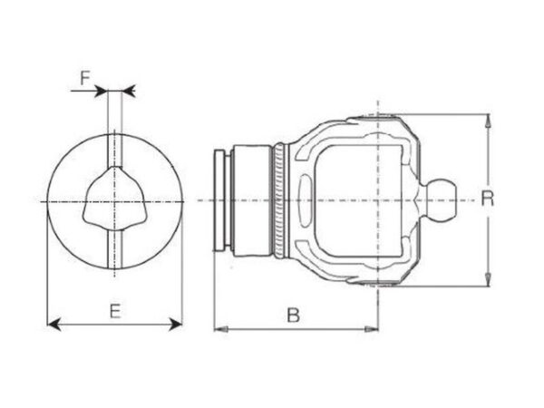 PTO Gaffel (vidvinkel)(profilrør) (Krydsmål: 22 x 86mm) Rør: Trekantet, Størrelse: 36.5 x 36.5 x 4.2mm, Ref: 24510.