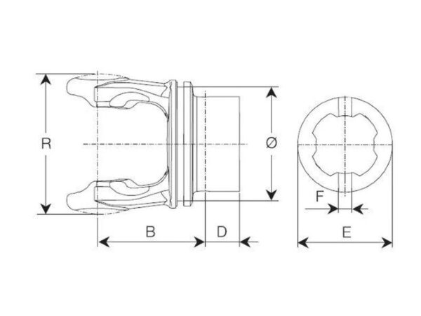 PTO Gaffel (profilrør) (Krydsmål: 27 x 74.5mm) Rør: Firkantet, Størrelse: 44.2 x 3.5mm, Ref: 12241.