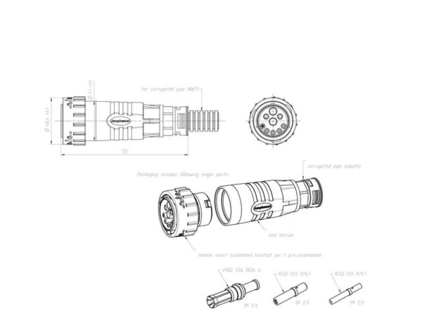 ISOBUS stik DuraMate™ 2x45A (6mm²) Med riflet røradapter
