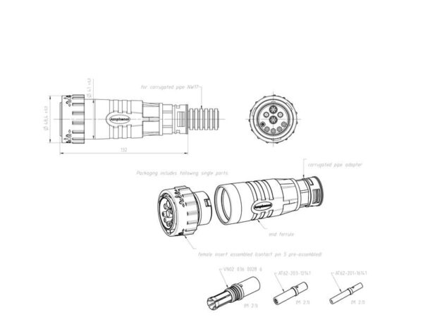 ISOBUS stik DuraMate™ 2x75A (16mm²) Med riflet røradapter
