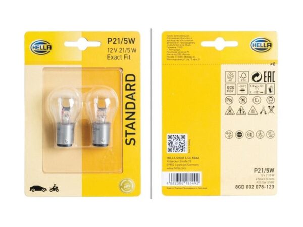 Pære P21/5W, 12V, 5W, BAY15d (Clamshell 2 stk.)