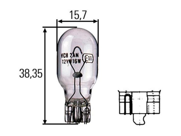 Pære W16W, 12V, 16W, W2.1x9.5d (Clamshell 2 stk.)