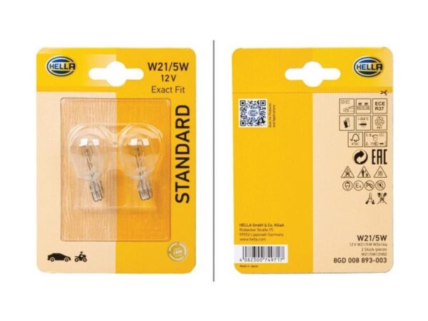 Pære W21/5W, 12V, 21/5W, W3x16q (Clamshell 2 stk.)