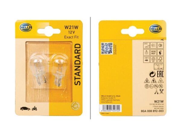 Pære W21W, 12V, 21W, W3x16d (Clamshell 2 stk.)