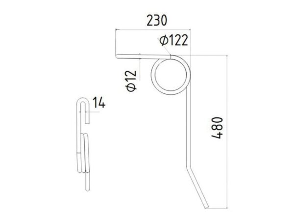Efterharvetand - Ø12mm, Længde: 480mm Passer til: 72000110