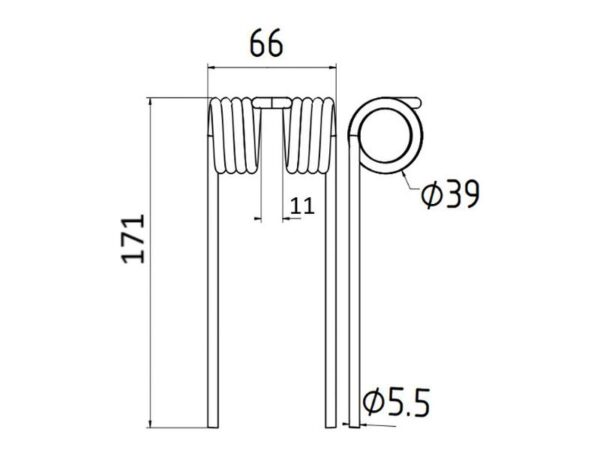 Pick-up fjeder Længde:171mm, Bredde:66mm, Ø5.5mm - Passer til John Deere Passer til: Z440510GK
