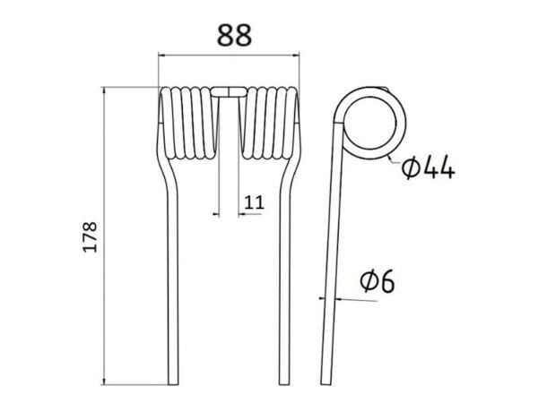 Pick-up fjeder Længde:178mm, Bredde:88mm, Ø6mm - Passer til John Deere Passer til: LCA108554