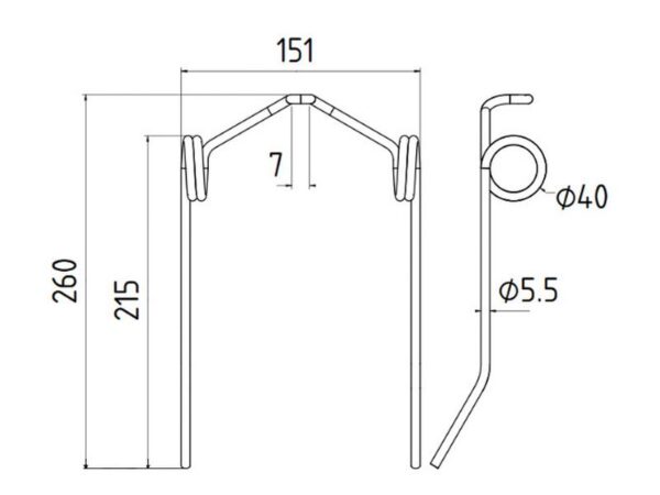 Pick-up fjeder Længde:260mm, Bredde:151mm, Ø5.5mm - Passer til Laverda Passer til: LA321023250