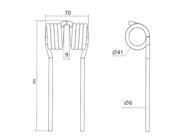 Pick-up fjeder Længde:185mm, Bredde:70mm, Ø6mm - Passer til Mchale Passer til: CTN00025