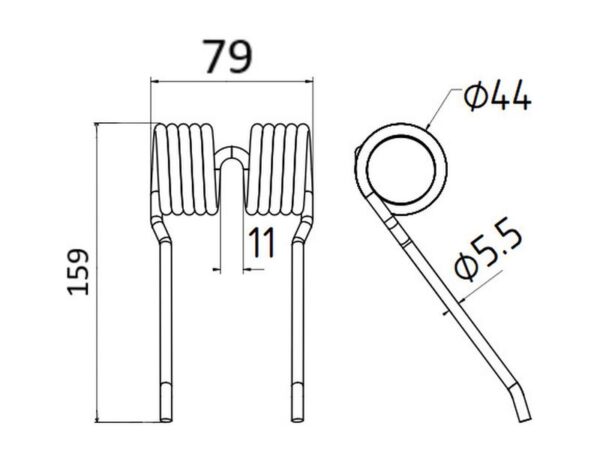 Pick-up fjeder Længde:159mm, Bredde:79mm, Ø5.5mm - Passer til Ford New Holland Passer til: 84582461