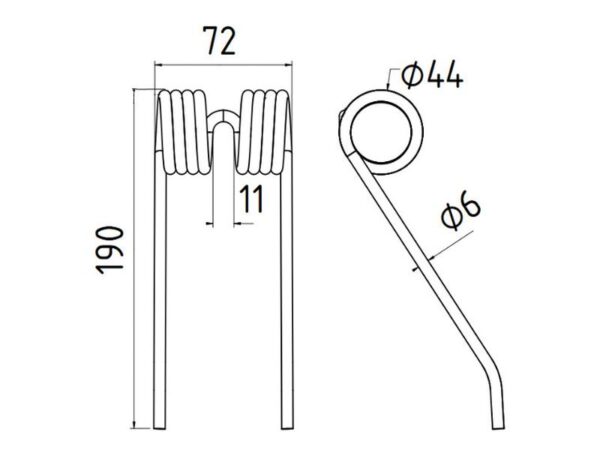 Pick-up fjeder Længde:190mm, Bredde:72mm, Ø6mm - Passer til Ford New Holland Passer til: 84392369