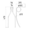 Efterharvetand - Ø10mm, Længde: 470mm Passer til: 8612370900