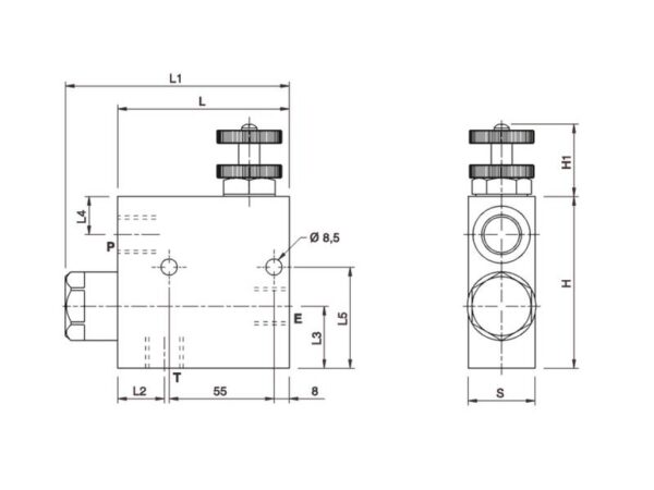 MARCHESINI Priority Ventil 3-vejs justerbar 3/4'' BSP (120 L/min Flowhastighed) Overskydende flow til tanken