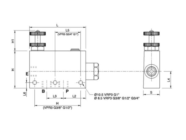MARCHESINI Priority Ventil 3-vejs justerbar 3/8'' BSP (60 L/min Flowhastighed) Overskydende flow til andet kredsløb