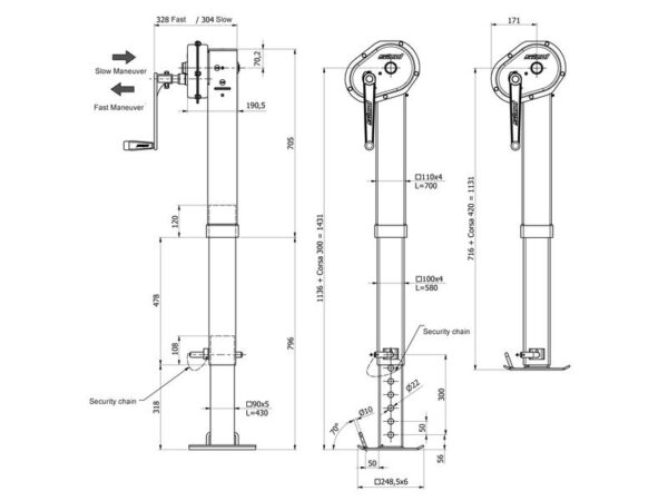 Støtteben (Dobbelt hastighed, Heavy Duty) 10000Kg