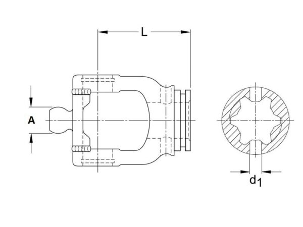PTO Gaffel (vidvinkel)(profilrør) (Krydsmål: 32 x 76 & 27 x 94mm) Rør: Stjerne, Størrelse: 61 x 47 x 4.5mm, Ref: S5.