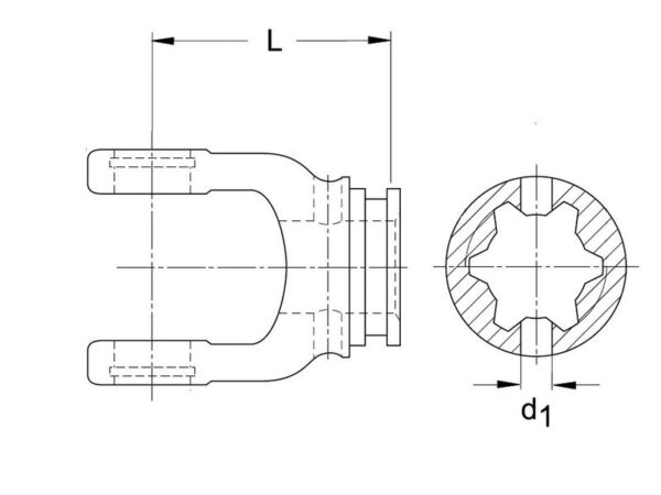 PTO Gaffel (profilrør) (Krydsmål: 32 x 76mm) Rør: Stjerne, Størrelse: 61 x 47 x 4.5mm, Ref: S5.