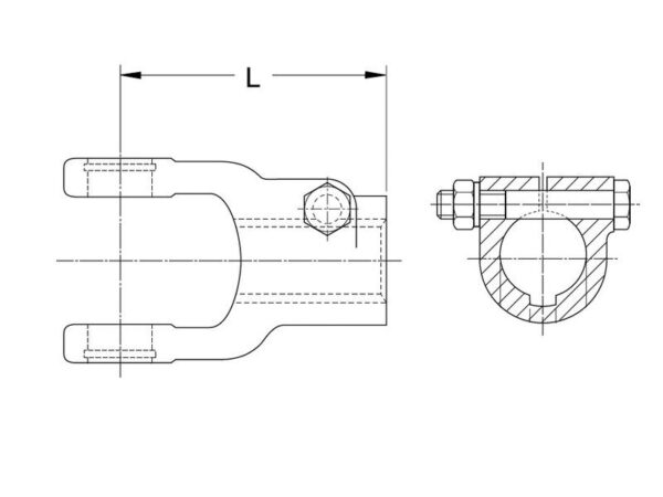 PTO Gaffel (bolt) (Krydsmål: 23.8 x 61.2mm) Hul Ø30mm, Notstørrelse: 8mm.