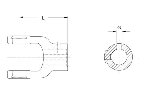 PTO Gaffel (not) (Krydsmål: 22 x 54.8mm) Hul Ø30mm, Notstørrelse: 8mm.