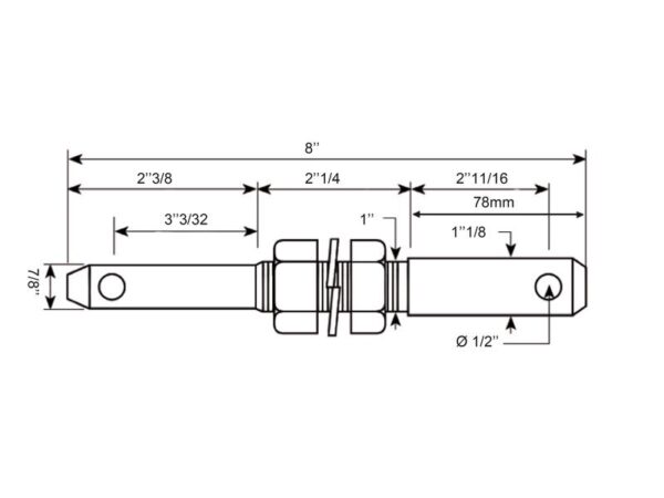 Redskabsbolt dobbelt 22 - 28x203mm, Gevind 7/8x57mm Kat. 1/2 (Ø22/28mm)
