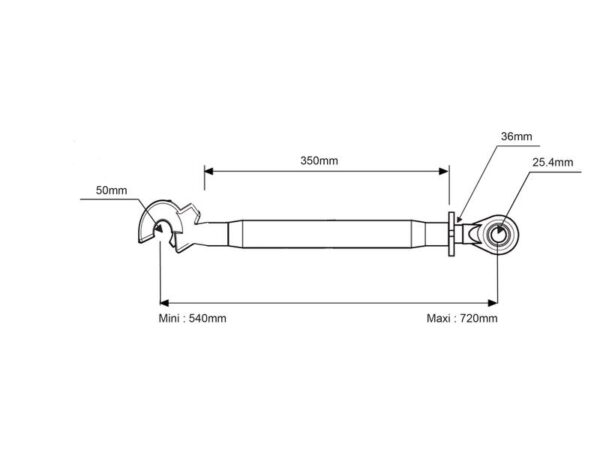 Topstang HD (mekanisk) (Kat.2/2 (Ø25/25mm)) Kugle og Krog, M36 x 3, Min. længde: 540mm.