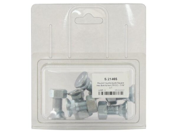 Monteringsbolt (rund) & Møtrik - 7/16'' x 1-1/4'' Trækstyrke 8.8 (6 stk. Agripak)