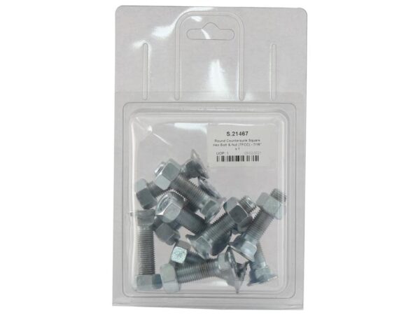 Monteringsbolt (rund) & Møtrik - 7/16'' x 1-3/4'' Trækstyrke 8.8 (10 stk. Agripak)