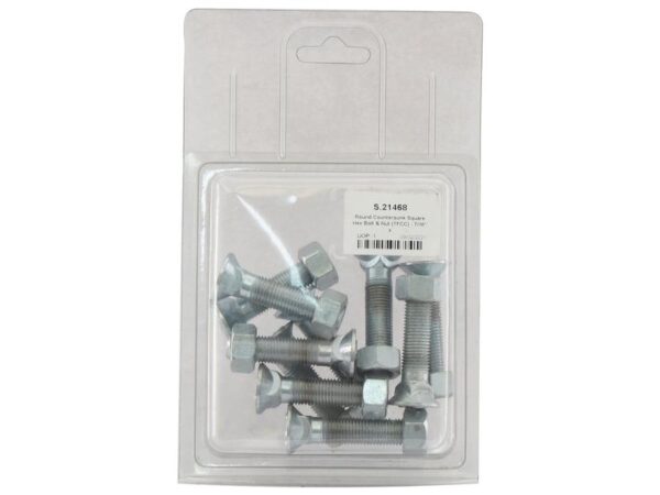 Monteringsbolt (rund) & Møtrik - 7/16'' x 2'' Trækstyrke 8.8 (10 stk. Agripak)