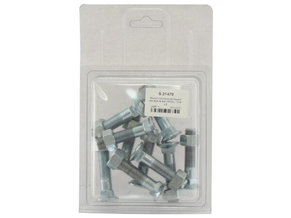 Monteringsbolt (rund) & Møtrik - 7/16'' x 2-1/8'' Trækstyrke 8.8 (10 stk. Agripak)