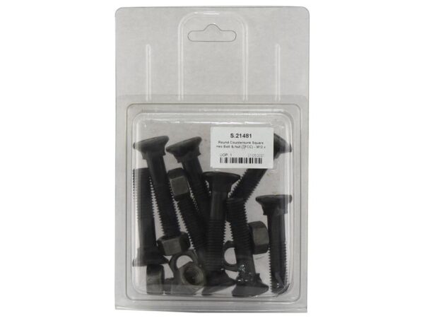 Monteringsbolt (rund) & Møtrik - M12 x 60mm, Trækstyrke 12.9 (8 stk. Agripak)