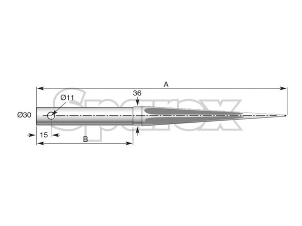 Frontlæssetand - Lige 820mm, Gevind: - (Stjerne)