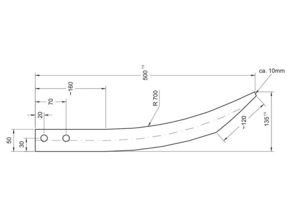 Frontlæssetand - Buet 500mm, (Flad) Passer til: 55331