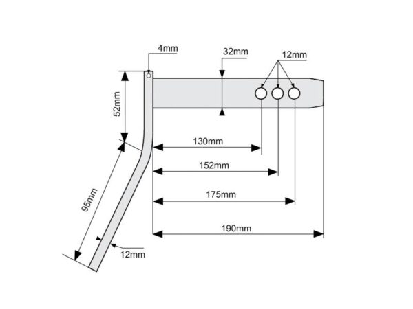 Topstangsbolt m/håndtag 32x130-152-175mm Kat.3 (Ø32mm)