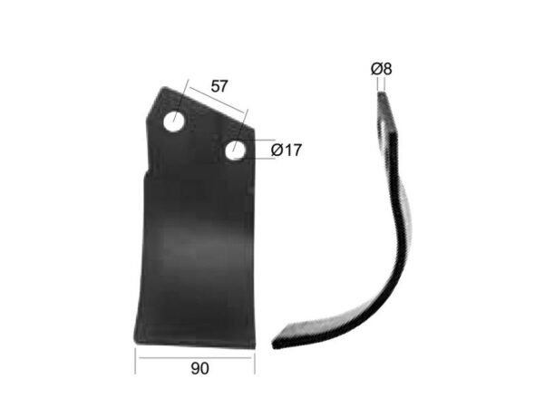 Kniv Buet Højre 90x8mm Højde: 210mm. Hulafstand: 57mm. Hul Ø: 17mm. Passer til Agram Passer til: R6815