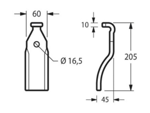 Kniv Lige - 60x Højde: 205mm. Hulafstand: Hul Ø: 16.5mm. Passer til Pegoraro Passer til: 008600