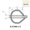 Ringsplit (pæreformet)(m/sikkerhedslukning), Stift Ø7.5mm x 44mm (2 stk. Agripak)