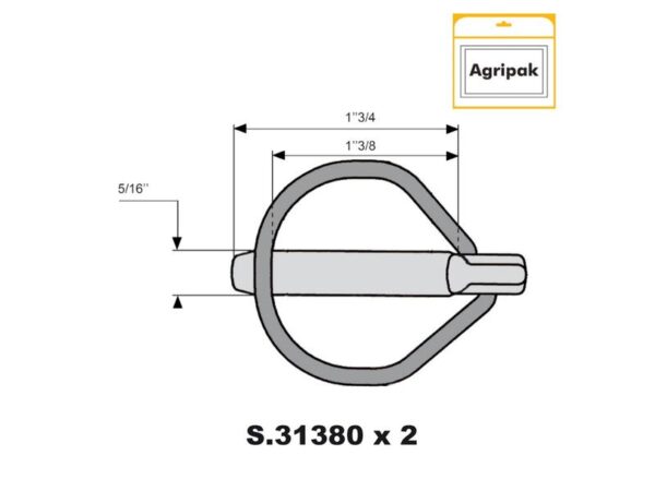 Ringsplit (pæreformet)(m/sikkerhedslukning), Stift Ø7.5mm x 44mm (2 stk. Agripak)